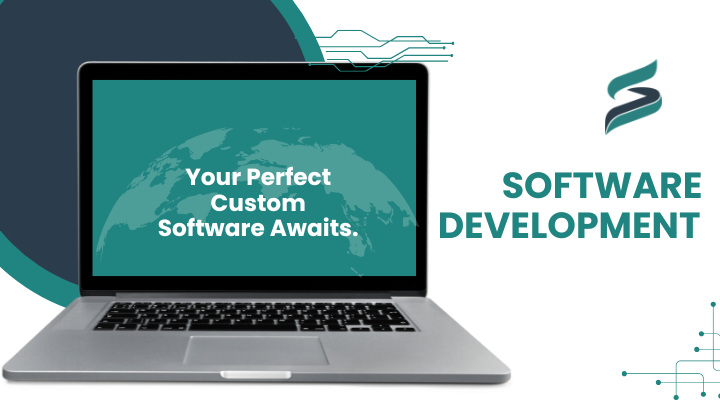 Custom software development illustration showing system architecture