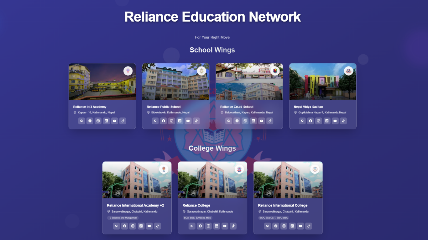 Reliance Education Network multi-campus education portal website